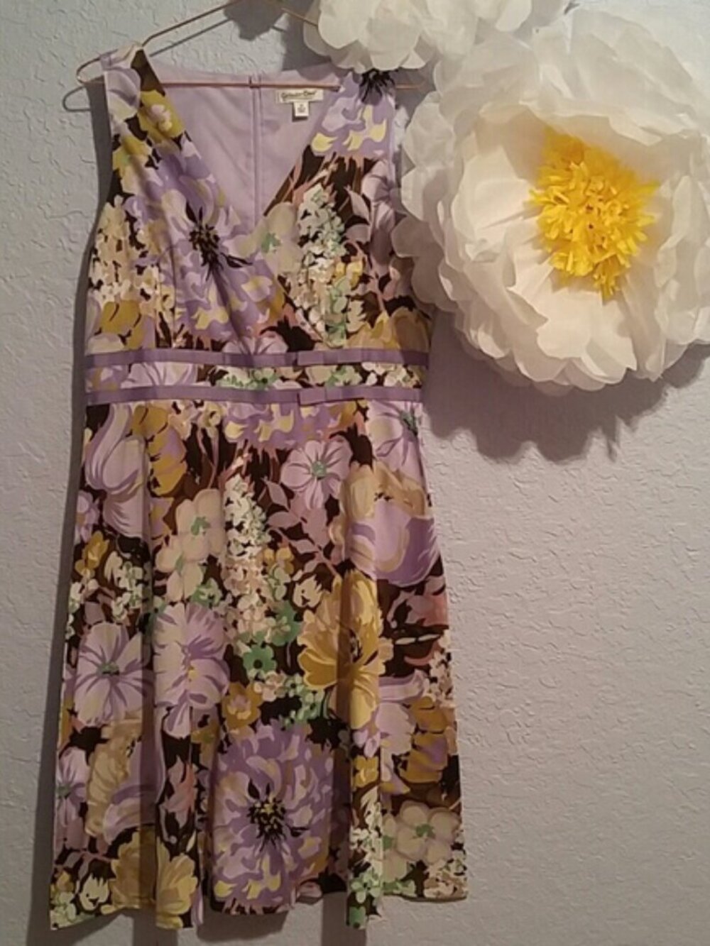 Coldwater Creek SZ14 Cotton Floral A-Line Sleeveless V-Neck Lined Dress